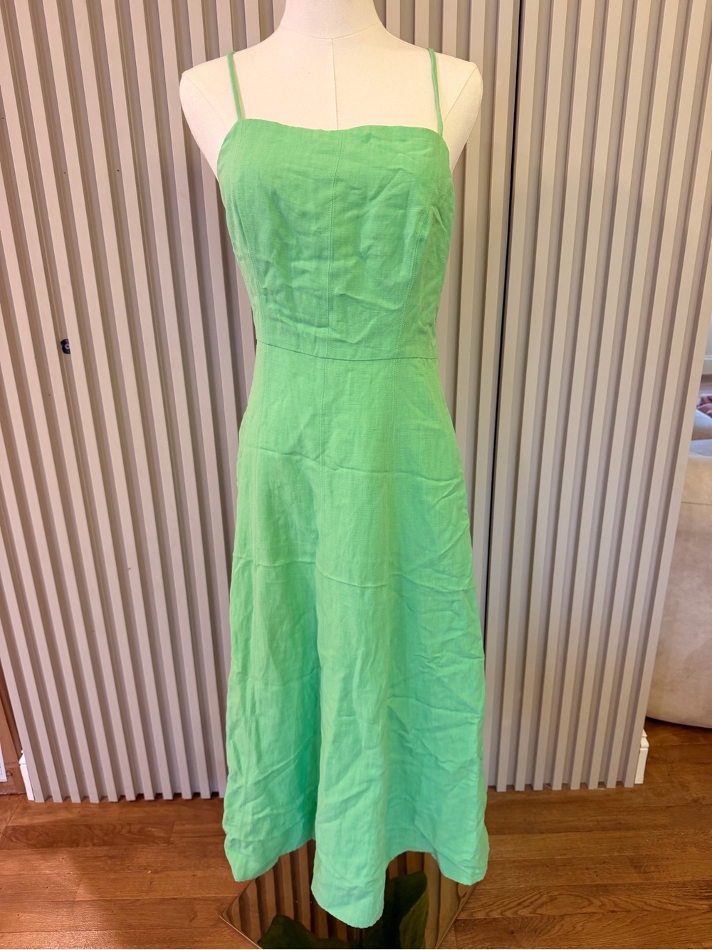 Massimo Dutti Green Spaghetti-Strap Linen Midi Dress size Small